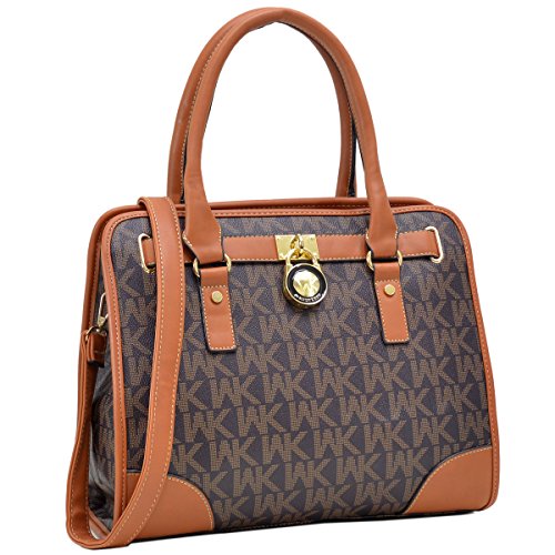 Medium Satchel Purse Designer Handbag Top Handle Shoulder Bag Padlock Coffee/Camel - Thumbnail 6