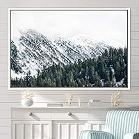 Framed Canvas Wall Art Snow Mountain Cool Expressive Farmhouse/Country Landscape Mountain Top Multicolor Photography Portrait Realism - 16x24 inches