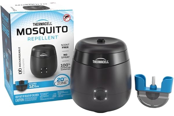 Thermacell Mosquito Repellent E-Series Rechargeable Repeller; Patio Shield 20’ Mosquito Protection Zone; includes 12-Hr Repellent Refill; No Flame or Scent; Bug Spray and Bug Zapper Alternative