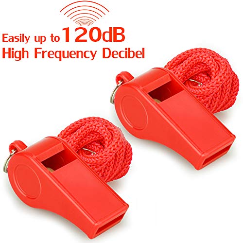 Hipat Red Emergency Whistles with Lanyard, Loud Crisp Sound, 2 Packs Plastic Whistles Ideal for Lifeguard, Self-Defense and Emergency - Thumbnail 5