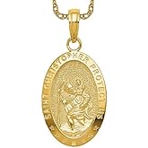 IceCarats 14K Solid Yellow Gold Saint Christopher Medal Patron of Travelers Athletes Protection Necklace Christian Religious Chain Pendant Faith Charm