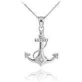 American Heroes 925 Sterling Silver CZ-Accented Fouled Anchor Pendant Necklace