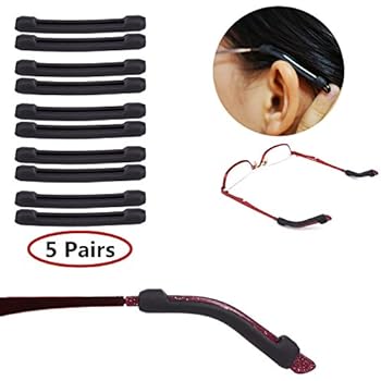 YR Soft Silicone Eyeglasses Temple Tips Sleeve Retainer,Anti-Slip Elastic Comfort Glasses Retainers For Spectacle Sunglasses Reading Glasses Eyewear,5 pairs -Black