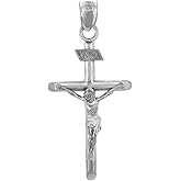 Religious Jewelry .925 Sterling Silver Cross Charm INRI Crucifix Pendant Necklace with Rolo Chain and Pendant Only