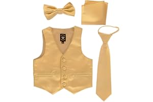 LITO CHILDRENS WEAR Little Gents Boys Vest for Tuxedos w/Zipper Tie, Bowtie & Hanky - 4 Piece Formal Satin 738
