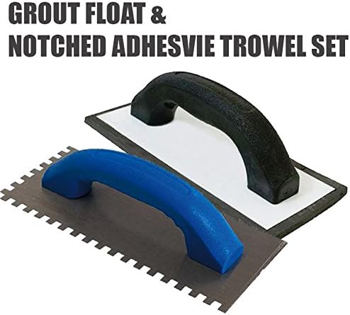 : PROFESSIONAL TILING GROUT FLOAT & ADHESIVE NOTCHED TILE TROWEL SET UK U198 + NOTCHED