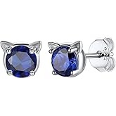 U7 Cat Stud Earrings Silver/Black/Silver/Gold Color,Birthstone Kitten Earrings, BarFaux Pearl Earrings Set, Women Teen Girls Gift