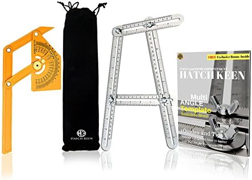 Stainless Steel Square Carpentry Tool Angle and Edge Finder Bundle Trim Protractor &amp; Compass for Floor | Bevel Squares | Multi-Angleizer Measuring Template Gauge With Pouch and e-book