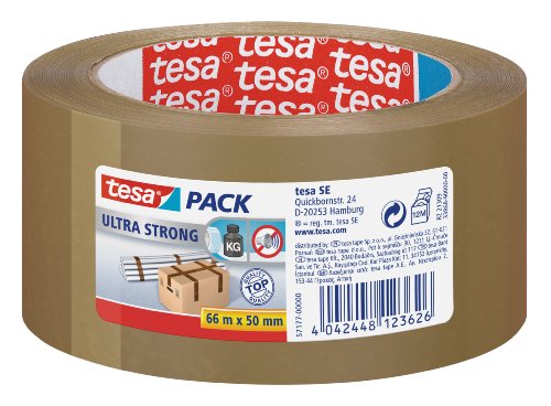 tesa Packing Tape Ultra Strong PVC Packaging Tape for Heavy Parcels and Boxes 66 m x 50 mm - Brown, 6 Rolls