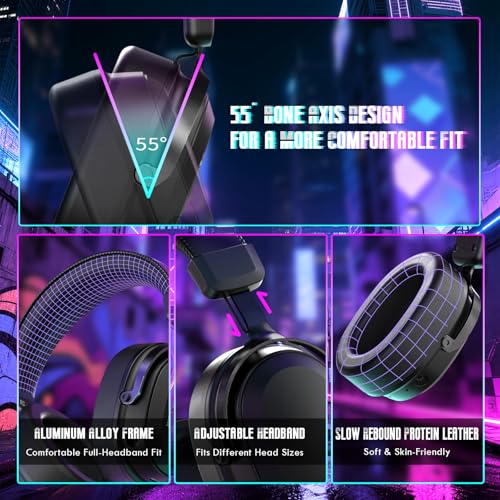 ATTACK SHARK L30PRO Wireless Gaming Headset, 7.1 Surround Sound, EQ Modes, 50mm Drivers, Tri-Mode Connectivity, 1100mAh Battery, Over-Ear Headset with Detachable Noise-Cancelling Mic for PC -Black