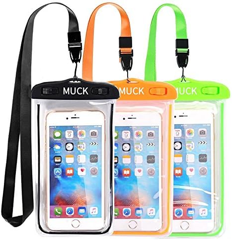 Universal Waterproof Phone Case, MCUK 3-Pack Waterproof Phone Pouch Night-Visible Dry Bag for iPhone X/8/8P/7P, Galaxy S9/S9P/S8/S8P/Note 8, Google Pixel/LG/HTC up to 6.0" (Black Orange Green)