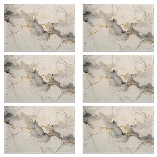 Abstract Marble Linen Placemats Set of