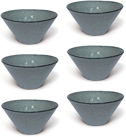 Set of 6 Handmade Ceramic Stoneware Soup or Cereal Bowls, Pluie Dans La Nuit - 6-inch/16 oz
