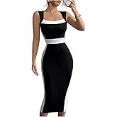 GORGLITTER Women's Color Block Sleeveless Bodycon Midi Dress Square Neck Business Casual Summer Tank Dresses 2025