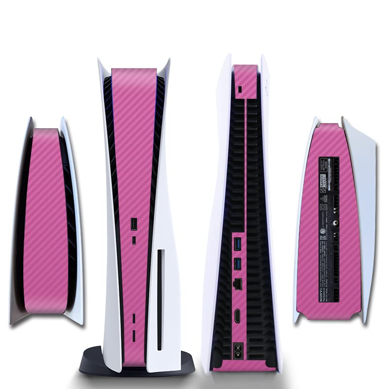 Side Protective Film for PS5 Disk Edition Carbon Fiber Pattern Skin Sticker Decal Cover for PS5 Console Console Skin Sticker (Pink)
