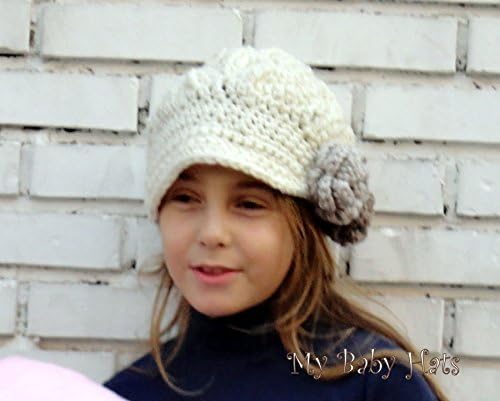 Girls Crochet Beanie Hat in Cream