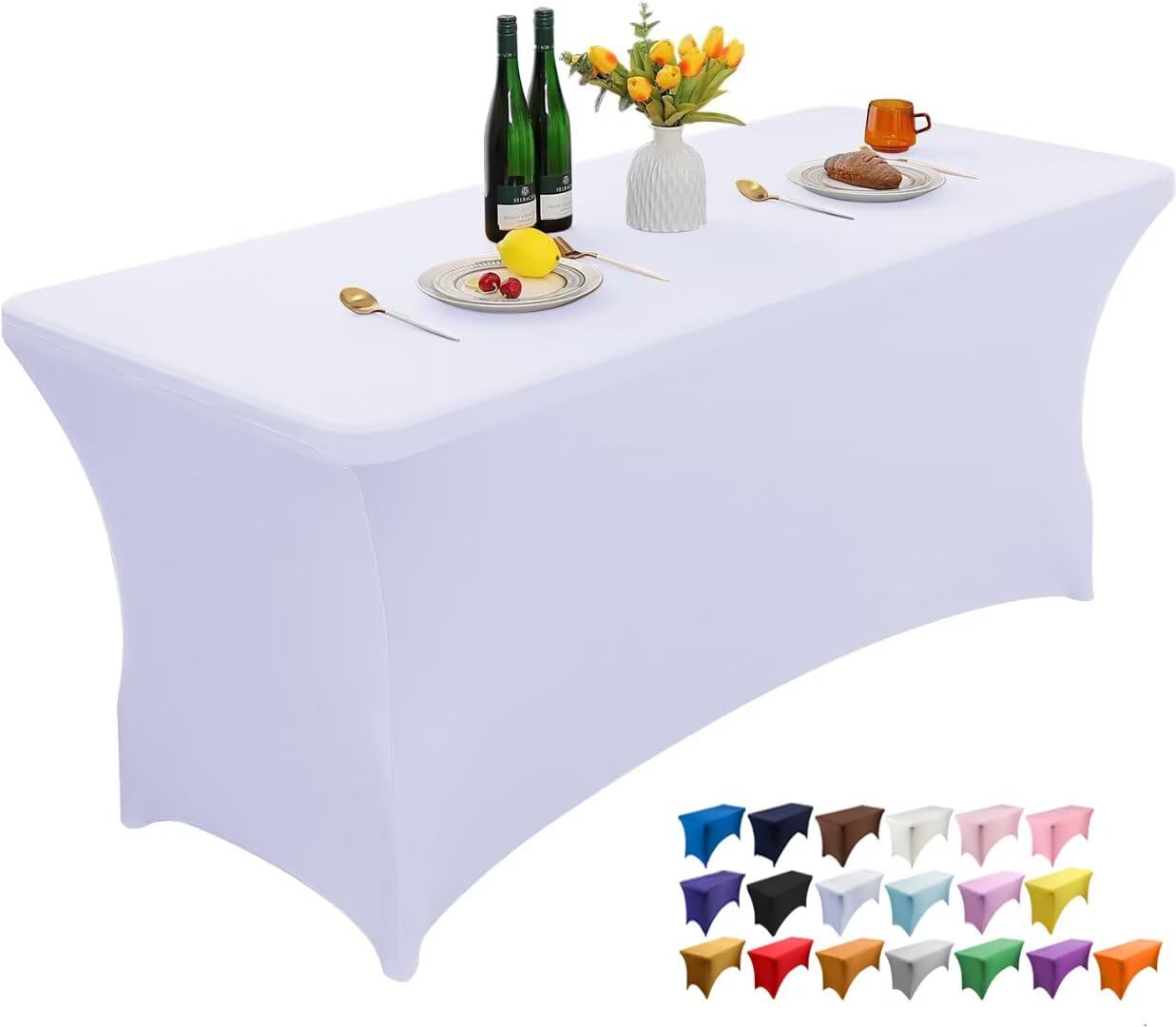 Wolfway 6FT White Stretch Spandex Table Cover Washable and Wrinkle Resistant Kitchen Spandex Tablecloth Fitted Rectangular Table for Party,Banquet,Weddings,Cocktail and Festival