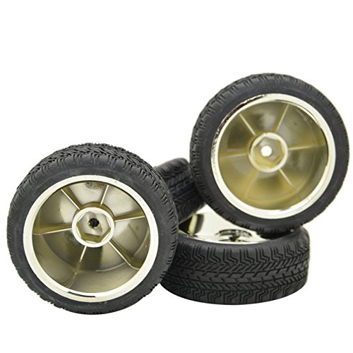 Rowiz 4PCS 12mm Hub Silver Rim & Tires 1/10 Off-Road RC Car Buggy Disc Wheel Tyre w/ Foam Inserts