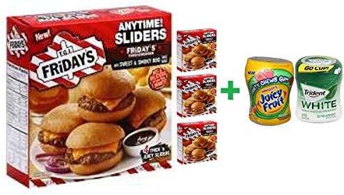 TGI Fridays Cheeseburger With Sweet &amp; Smoky BBQ Sauce - 12 Oz( 4 PACK ) + Fruity Chews Gum Watermelon 1/60 Count + Trident Go Cup Spearmint 1/60 Count