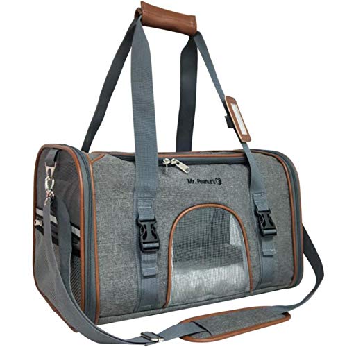Mr. Peanut's Expandable Airline Approved Soft Sided Pet Carrier, Luxury Travel Tote with Premium Auto Self Locking Zippers, Plush Faux Fleece Bedding with Sturdy Plywood Base, 18LX10.5 (Twilight Gray)