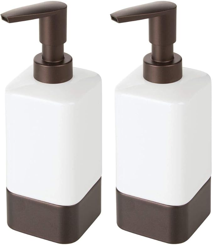 mDesign Square Ceramic Refillable Liquid Soap Dispenser Pump Bottle for