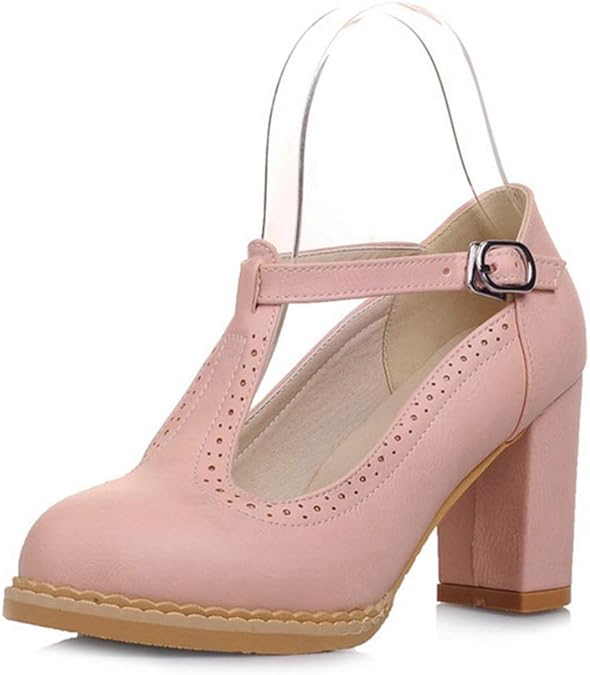 Amazon.com | MIOKE Women's T-Strap Mary Jane Pump Oxfords Vintage Round Toe Chunky Block High 