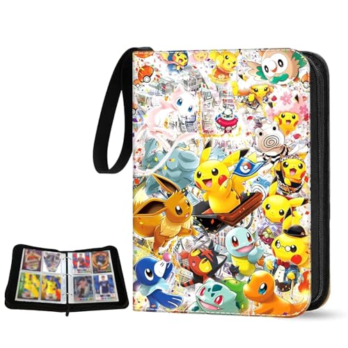 Álbum para Cartas Coleccionables, Álbum Portátil para Tarjetas con 4 Bolsillos por Página, 50 Páginas con Capacidad para 400 Tarjetas, Colección Portátil en Cuero con Cremallera