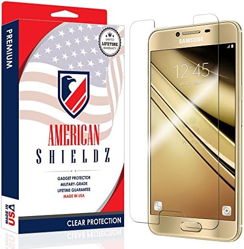 Samsung Galaxy C7 Screen Protector by American Shieldz Full Coverage Screen Edge-to-Edge, Invisible Clear HD Shield Anti-Bubble, Lifetime Replacements