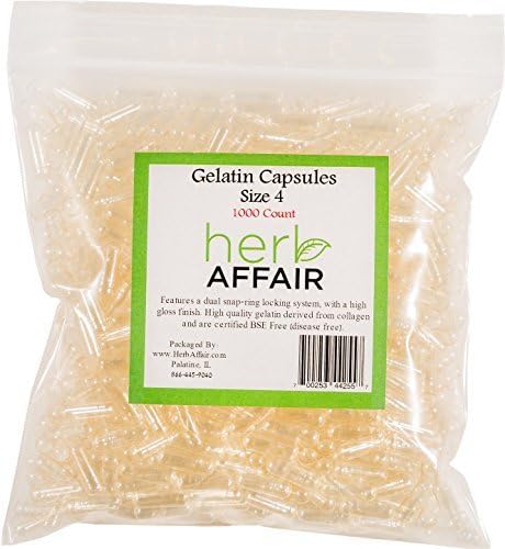 Herb Affair Size 4 Clear Empty Gelatin Capsules - 1000 Count - Smallest 120-240 mg by Herb Affair