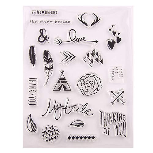 Love Thinking of You Heart Feather Flowers Stamps Rubber Clear Stamp/Seal Scrapbook/Photo Album Decorative Card Making Clear Stamps