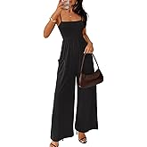 MEROKEETY Women's Summer Casual Rompers Sleeveless Spaghetti Strap Boho Wide Leg Jumpsuits Travel Vacation Outfits Overalls