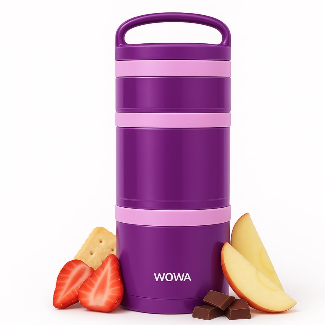 Kids Snack Box with Compartments Stackable Design, Organise Snacks for School, Traveling, Days Out - Fits in Diaper Bags, Lunch Bags & Backpacks BPA Free - Dishwasher Friendly Snack Boxes for Kids