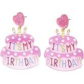Cute IT'S MY BIRTHDAY Cake Dangle Earrings for Women Acrylic Sweet Pink Earrings Christmas Birthday Jewelry