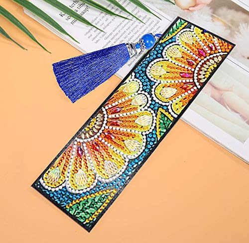 Fundaful 2pcs Diamond Painting Bookmark 5D DIY Special Shape Diamonds Shiny Rhinestone Art Kits for Adults Kids Mosaic Leather Tassel Corss Stitch Embroidery Handmade Gift Sun Flowers Landscape