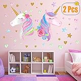 2 Sheets Large Size Unicorn Wall Decor,Removable Unicorn Wall Decals Stickers Decor for Gilrs Kids Bedroom Nursery Birthday Party Favor（Neasyth Store 9.99 $） (2 PCS)