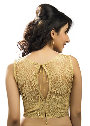Bollywood Blouses Women's Designer Fine Zari Floral Pattern Net Saree Blouse Gold - Image 2