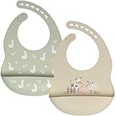 Baby Silicone Bibs 2 Sets Baby Bibs with Food Catcher for Girls Boys Toddlers BPA Free Waterproof Soft Durable