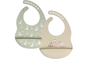 LITTLE RAWR Baby Silicone Bibs 2 Sets Baby Bibs with Food Catcher for Girls Boys Toddlers BPA Free Waterproof Soft Durable