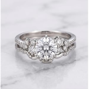 2-Piece Bridal Ring Set for Women, Luxury 6 Claw Round Cubic Zirconia Wedding & Engagement Jewelry