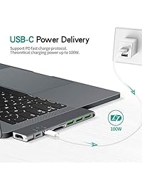 Kindor 8 en 1 USB C Hub, adaptador de aluminio tipo C multipuerto Thunderbolt 3 Dongle con puerto USB 3.0, 4K USB C a HDMI, lector de tarjetas SD TF, 100 W PD para MacBook Pro 13 15 pulgadas 2018 2017 2016