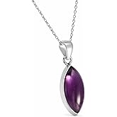 Echmeck Silver Amethyst Marquise Pendant Necklace – February Birthstone for Women, 16+2'' Chain