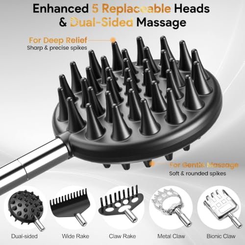 TUKUOS Telescoping Back Scratcher with 5 Detachable Scratching Heads, Rubber Handles, Anniversary Birthday Gifts for Men Women Back Scratcher for Men/Dad/Women/Adults