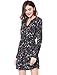 Allegra K Women's Button Down Floral Print V Neck 3/4 Sleeves Vintage Shirt Dress Large Dark Blue Long Sleeves