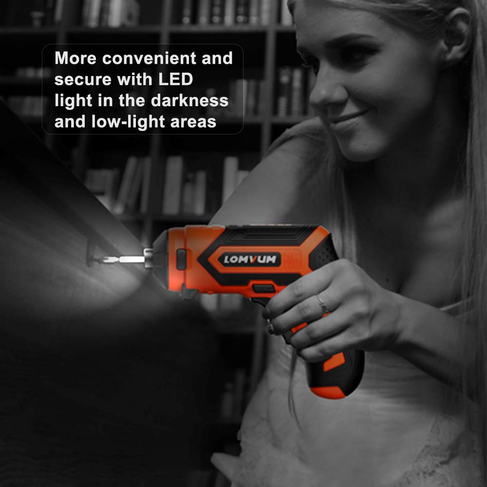 Lomvum 4V Electric Cordless Screwdriver with Built-in 1500mAh Li-ion Battery Rechargeable Screwdriver 5-in-1 Drill/Driver System
