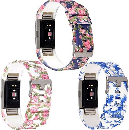 For Fitbit Charge 2, Wishteta Silicone Replacement Band for Fitbit charge 2 band/Charge 2/Fitbit 2/Charge 2 Fitbit / Fitbit Charge 2 Bands (3PCS-FLOWERS-04)