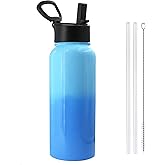LaType 32 OZ Insulated Stainless Steel Water Bottle with Straw Lid, Double Wall Vacuum BPA Free Wide Mouth Leakproof Sweat-Proof Drink Flask, 24H Cold/12H Hot for Sports Gym Work Travel Hiking