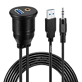 USB Mount Cable,VIMVIP USB 3.0 & 3.5mm AUX Car Flush Mount Waterproof 6.5 Feet Extension Flush, Dash, Panel Mount Cable for Car/Boat/Motorcycle