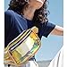 Gold Holographic Fanny Pack for Women & Girls - Cute Waist Bags with Adjustable Belt for Rave, Festival
