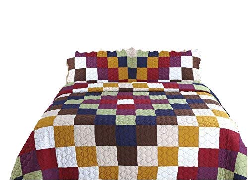 ALL FOR YOU 3-Piece Reversible Bedspread/Coverlet / Quilt Set- Oversize(to The Floor)-Real Patchwork-White Back (King, California King) - Thumbnail 2