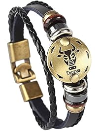 Hamoery Punk Alloy Leather Bracelet For Men Constellation Braided Rope Bracelet Bangle